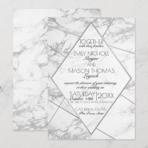 Silver Marble Art Deco Geometric Slate Bröllop Inbjudningar