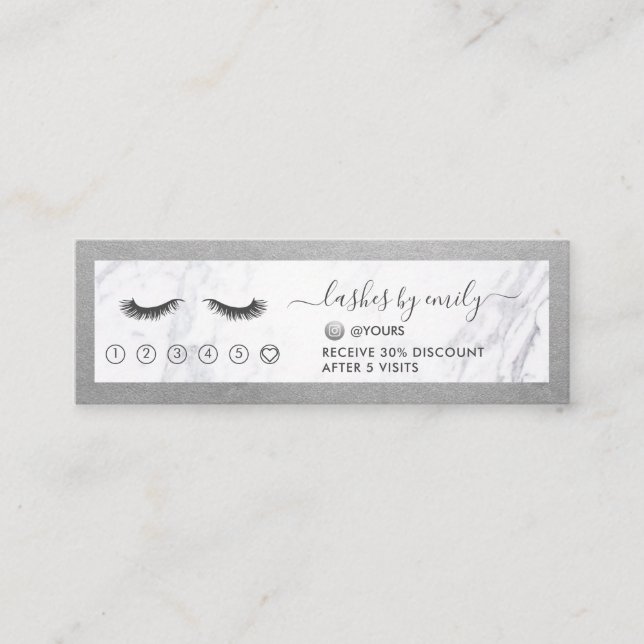 Silver & Marble Eyelash Beauty Specialty Mini Visitkort (Framsida)