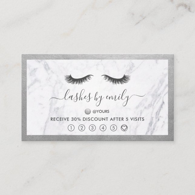 Silver & Marble Eyelash Beauty Specialty Visitkort (Framsida)