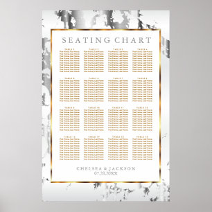 Silver Marble, Gold and White - Seating Chart Poster