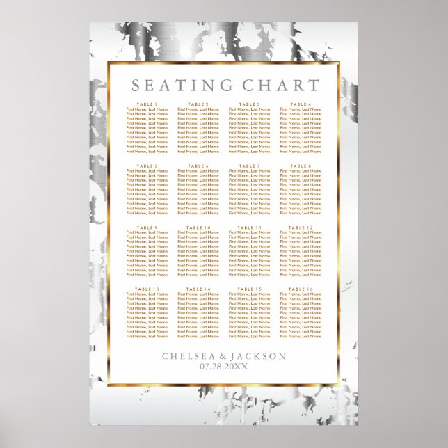 Silver Marble, Gold and White - Seating Chart Poster (Framsidan)