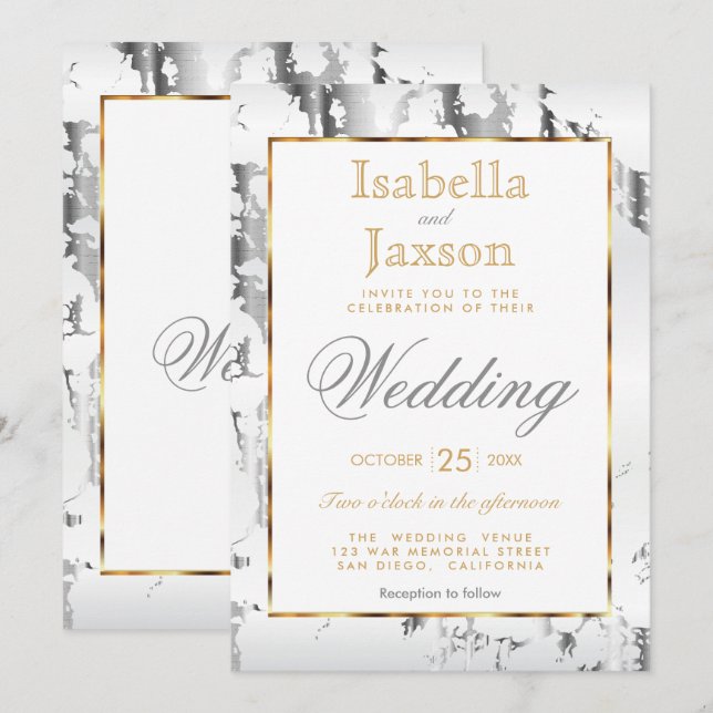 Silver Marble, Guld och White Inbjudningar (Fram/baksida)
