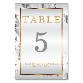 Silver Marble, Guld och White Satin - Bord Card Bordsnummer