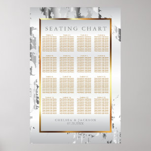 Silver Marble, Guld och White Satin - Sittdiagram Poster