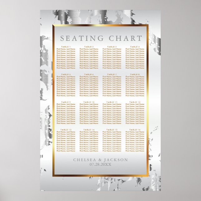Silver Marble, Guld och White Satin - Sittdiagram Poster (Framsidan)