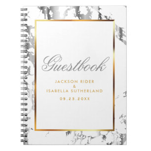 Silver Marble, Guld & White - Guestbook Anteckningsbok