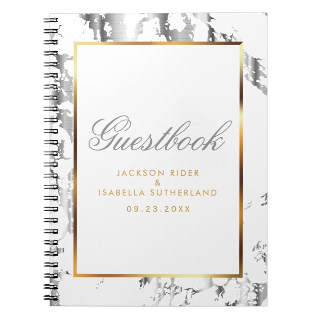 Silver Marble, Guld & White - Guestbook Anteckningsbok (Framsidan)
