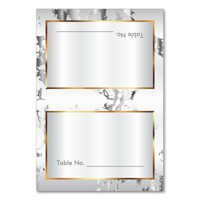 Silver Marble, Guld & White Satin-Bord Cards Bordsnummer (Framsidan)