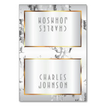 Silver Marble,Guld & White Satin-PlaceCard