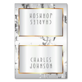 Silver Marble,Guld & White Satin-PlaceCard Bordsnummer