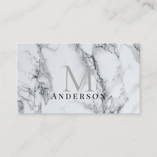 Silver Marble Masculine Dubbla Monogram Visitkort (Framsida)