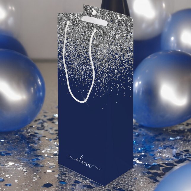 Silver Marinblå Flicka Glitter Gnistra Monogram (Skapare uppladdad)