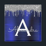 Silver Marinblå Glitter Borstat Metallmonogram Magnet<br><div class="desc">Silver och Marinblå Falsk Folie Metallisk Glitter Gnidig Metall Monogram Namn och Initial Festmagnet. Detta gör den perfekta söta 16-års födelsedag,  bröllop,  bröllopsdusch,  årsdag,  baby shower eller möhippa present för någon som älskar glam luxuöst och chic stilar.</div>