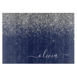 Silver Marinblå Glitter Girlig Monogram Namn