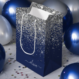 Silver Marinblå Glitter Girlig Monogram Namn