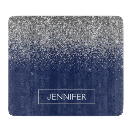 Silver marinblå Glitter Girly Monogram Namn