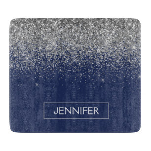 Silver marinblå Glitter Girly Monogram Namn