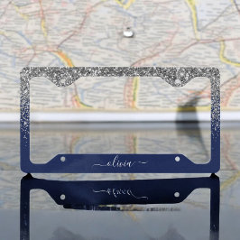 Silver marinblå Glitter Girly Monogram Namn