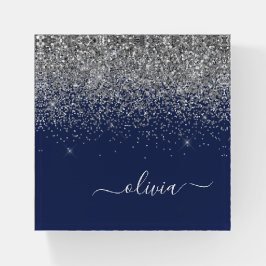 Silver marinblå Glitter Girly Monogram Namn