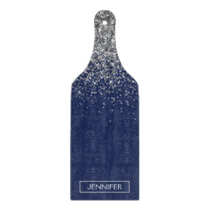 Silver marinblå Glitter Girly Monogram Namn