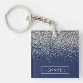 Silver marinblå Glitter Girly Monogram Namn
