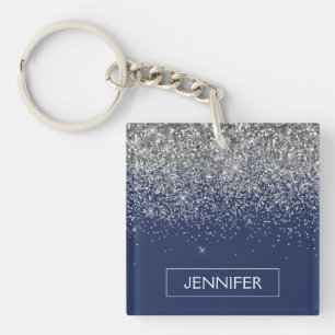 Silver marinblå Glitter Girly Monogram Namn