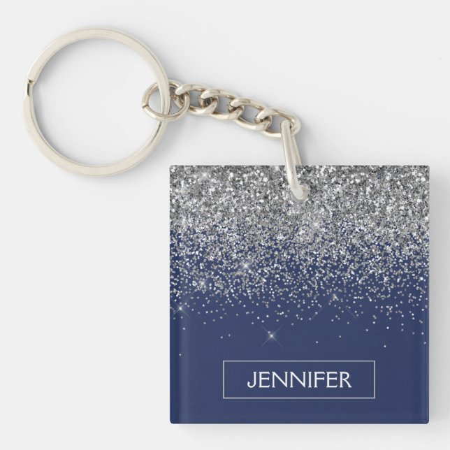 Silver marinblå Glitter Girly Monogram Namn (Framsidan)