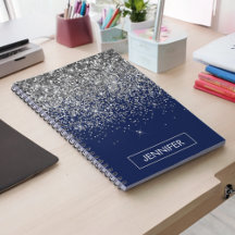 Silver marinblå Glitter Girly Monogram Namn