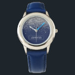 Silver marinblå Glitter Girly Monogram Namn Armbandsur<br><div class="desc">Glitter Monogram Namn Watch silver och marinblått Gnistra. Det gör perfekten söt 16-årsjubileum,  bröllop,  möhippa,  årsdag,  babydusch eller bachelorette-fest för någon som glam lyxen och chic stilar i kärlek.</div>