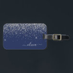 Silver marinblå Glitter Girly Monogram Namn Bagagebricka<br><div class="desc">Monogram Namn och första pelaren i silver och marinblått Gnistra Glitter. Kudden gör perfekten söt 16 födelsedag,  bröllop,  möhippa,  babydusch eller bachelorette-gåva till någon som dekorerar hennes rum i stil.</div>