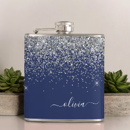 Silver marinblå Glitter Girly Monogram Namn Fickplunta