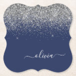 Silver marinblå Glitter Girly Monogram Namn Underlägg Papper<br><div class="desc">Glitter-skript Monogram Namn Pappra Underlägg i marinblå och Silver Gnistra. Det gör perfekt studenten,  födelsedag,  bröllop,  möhippa,  årsdag,  babydusch eller bachelorette-fest till någon som glam lyx och chic stilar.</div>