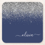 Silver marinblå Glitter Girly Monogram Namn Underlägg Papper Kvadrat<br><div class="desc">Glitter-skript Monogram Namn Pappra Underlägg i marinblå och Silver Gnistra. Det gör perfekt studenten,  födelsedag,  bröllop,  möhippa,  årsdag,  babydusch eller bachelorette-fest till någon som glam lyx och chic stilar.</div>