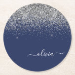 Silver marinblå Glitter Girly Monogram Namn Underlägg Papper Rund<br><div class="desc">Glitter-skript Monogram Namn Pappra Underlägg i marinblå och Silver Gnistra. Det gör perfekt studenten,  födelsedag,  bröllop,  möhippa,  årsdag,  babydusch eller bachelorette-fest till någon som glam lyx och chic stilar.</div>