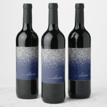 Silver marinblå Glitter Girly Monogram Namn