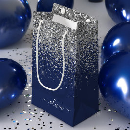 Silver Marinblå Glitter Tjejaktig Monogram Namn