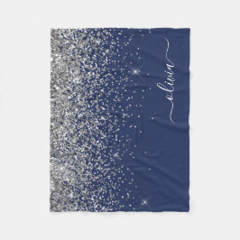 Silver Marinblå Glitter Tjejaktig Monogram Namn Fleecefilt
