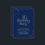Silver & marinblå modern Chic 50:e Födelsedagsfest Inbjudningar<br><div class="desc">Låt oss fira din speciella dag med den här snyggt silver-festinbjudan. Den här designen har silver-typografin "50:e Födelsedagsfesten" i chic med gnistra grafik. Bakgrunden till färg är marinblå, men känn dig fri att ändra sig för att matcha den med ditt party-tema. Fler födelsedagsinbjudningar och party-artiklar finns tillgängliga i min butik...</div>