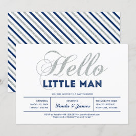 Silver, Marinblå | Modern typografi Pojke Babyshow Inbjudningar