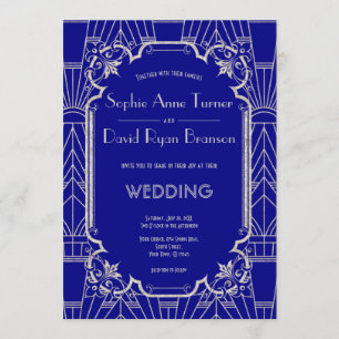 Silver marinblå Underbar Gatsby Art Deco 20 s Bröl Inbjudningar