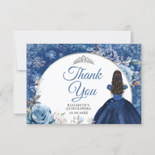 Silver marinblå vintersnöflake Quinceanera Tack Kort