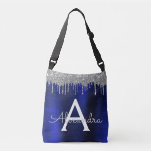 Silver marinblått Glitter Brushed Metall Monogram Axelväska