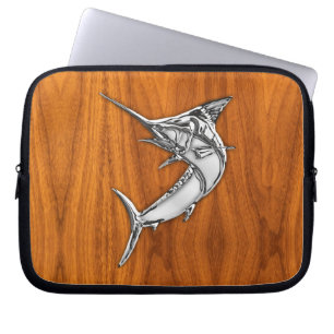 Silver Marlin på Teak Wood Decor Laptop Fodral