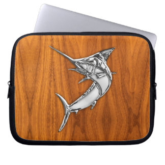 Silver Marlin på Teak Wood Decor Laptop Fodral