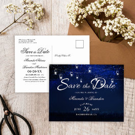 Silver Masonburk Strängljus Blå Save the Date Meddelande Vykort