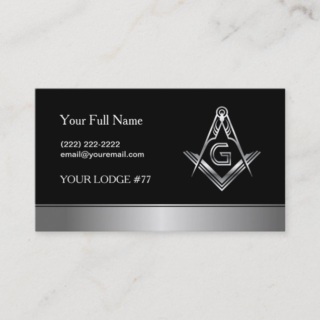 Silver Masonic Business Card-mall | Freemason Visitkort (Framsida)