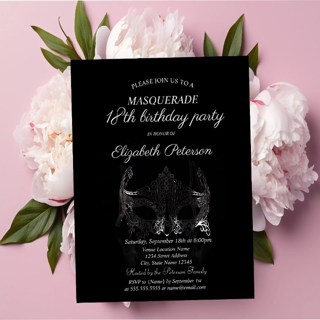 Silver Masque Maskerad 18-årsdag Inbjudan Vykort (Skapare uppladdad)