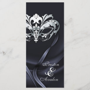 Silver MasqueraBlack Jeweled Bröllopsprogram Program