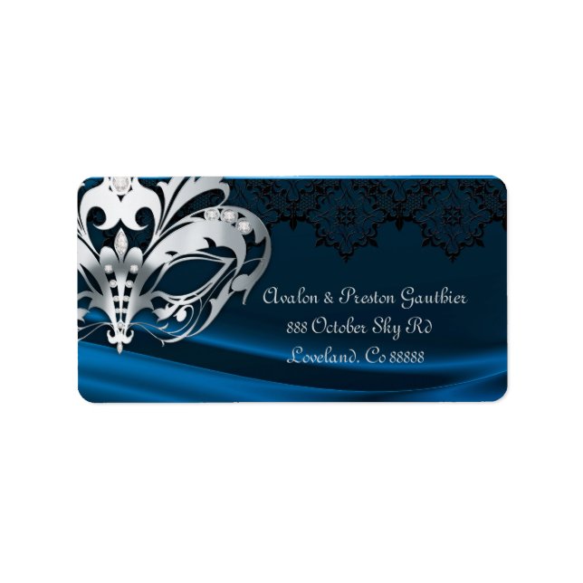 Silver MasqueraBlue Jewel Address Label Adressetikett (Framsidan)