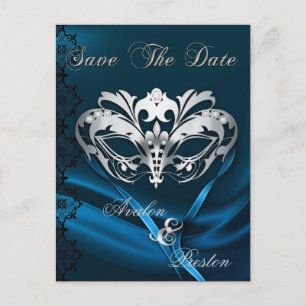 Silver Masquerade Blå Juvel Spara Datum Meddelande Vykort